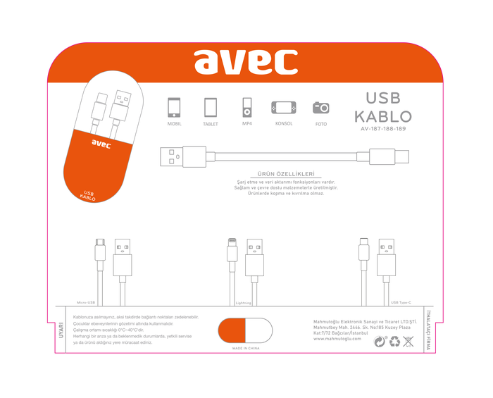 AVEC AV-187 Micro USB Kablo - Thumbnail