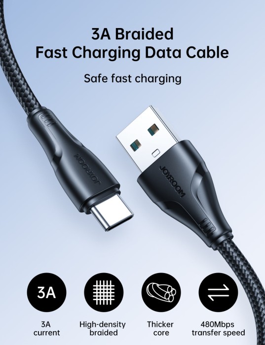 JOYROOM S-UC027A11 3A USB A-TYPE C 1.2M-BLACK - 2