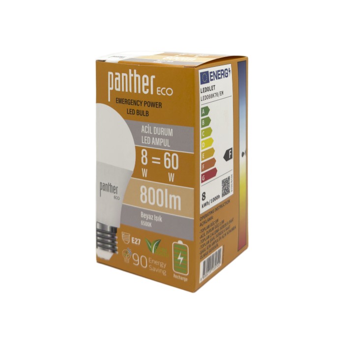 PANTHER ECO 8W ACİL DURUM ŞARJLI LED AMPUL - 2