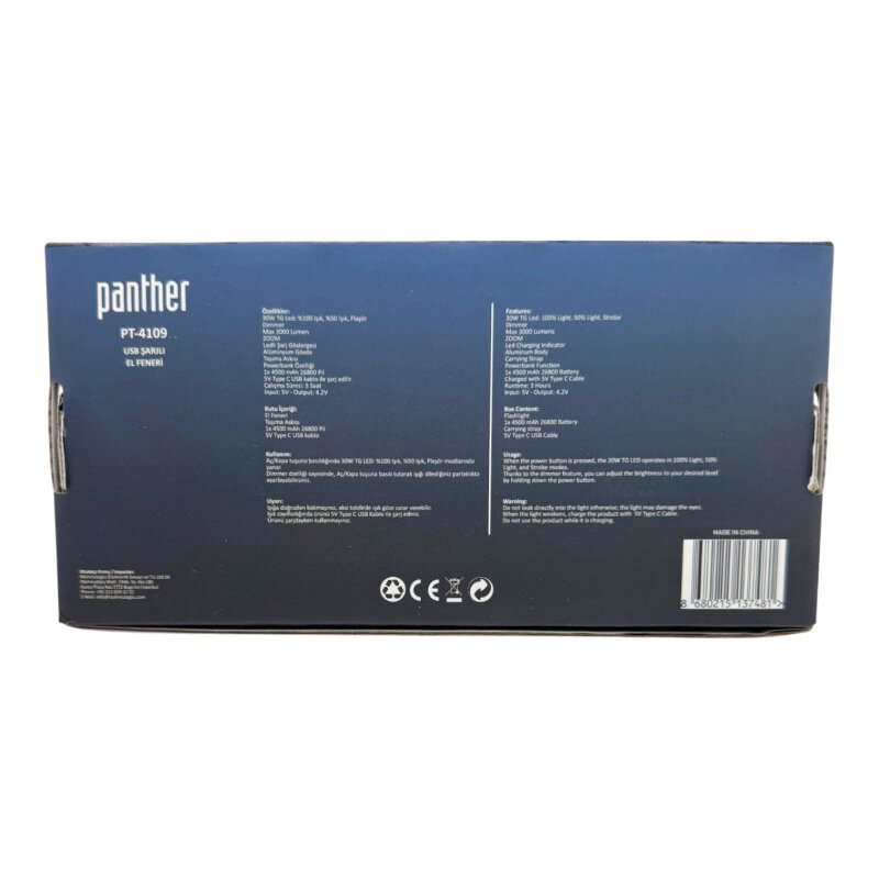 PANTHER PT-4109 USB ŞARJLI EL FENERİ - 7