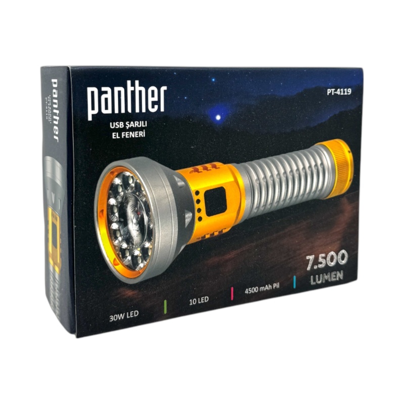 PANTHER PT-4119 USB ŞARJLI EL FENERİ - 6