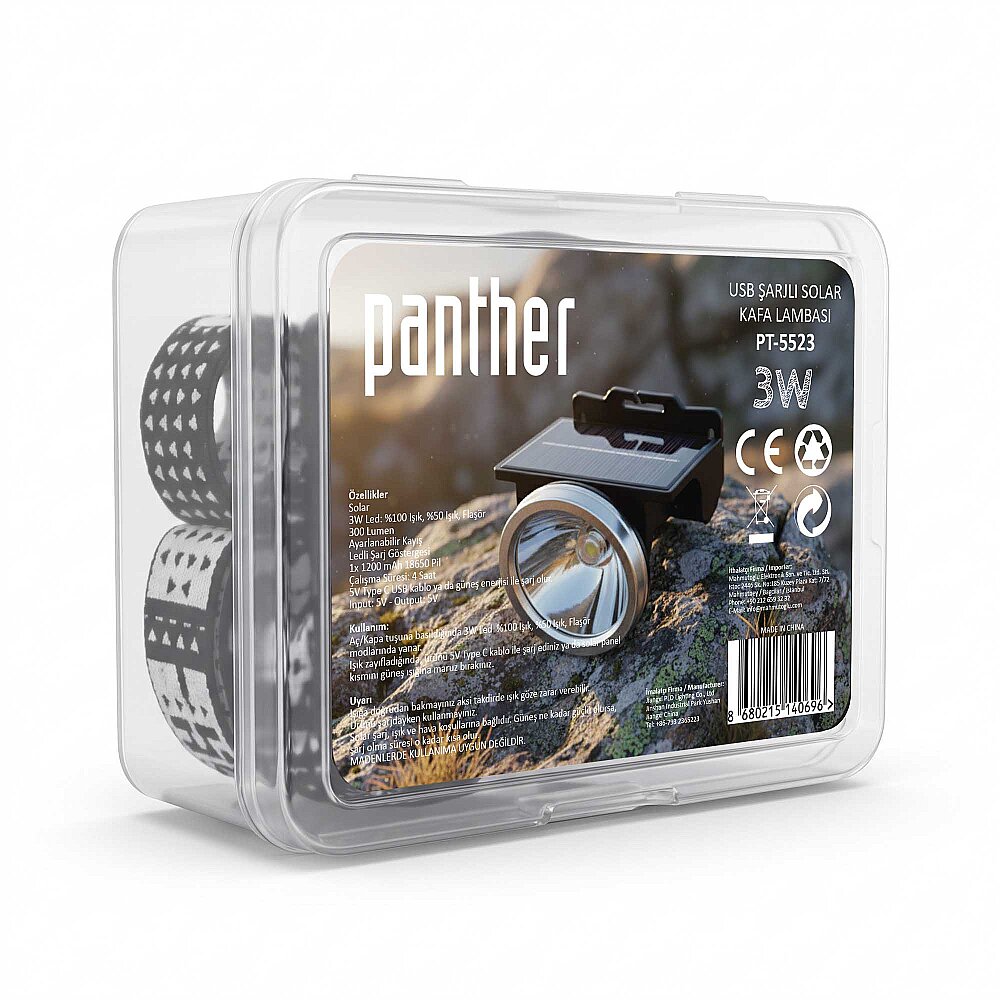 PANTHER PT-5523 USB ŞARJLI SOLAR KAFA LAMBASI - 3