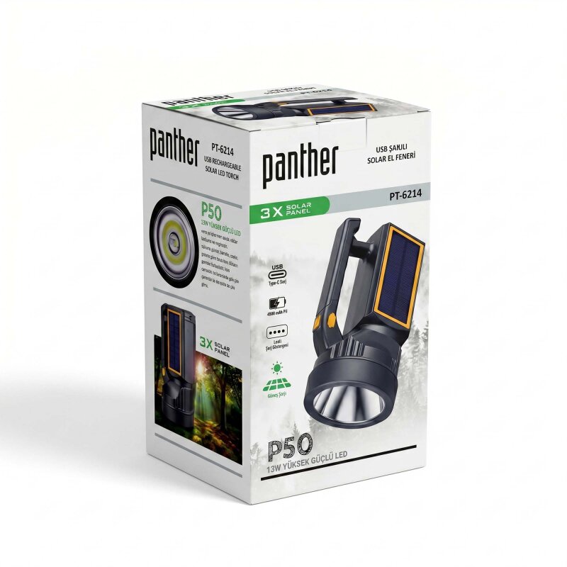 PANTHER PT-6214 USB ŞARJLI SOLAR EL FENERİ - 5