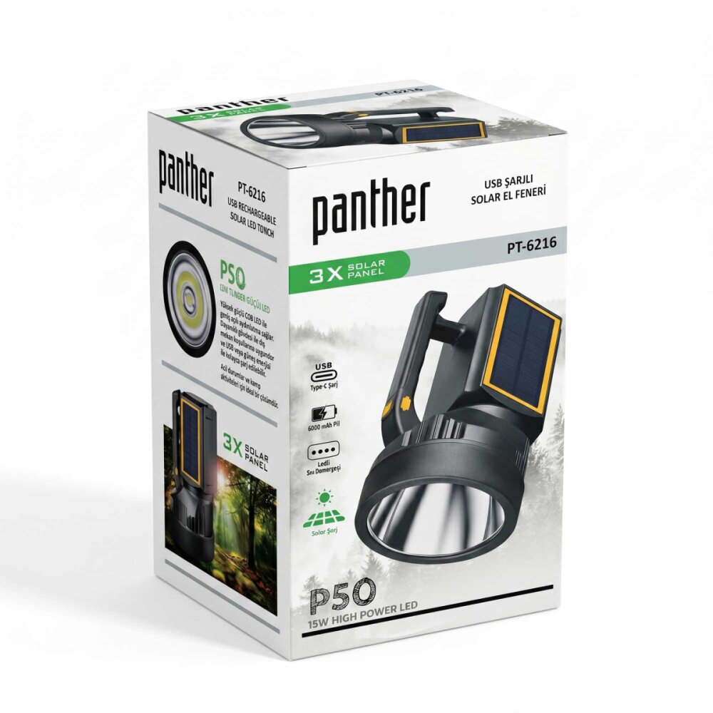 PANTHER PT-6216 USB ŞARJLI SOLAR EL FENERİ - 4