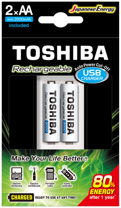Toshiba - TOSHIBA USB ŞARJ CİHAZI+2 AD.2000MAH KALEM PİL