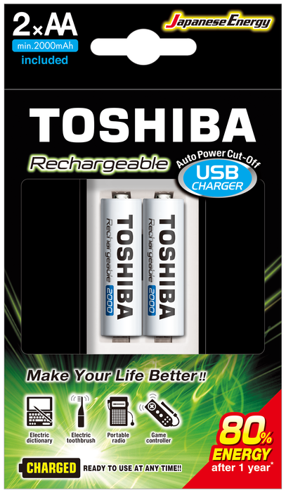 TOSHIBA USB ŞARJ CİHAZI+2 AD.2000MAH KALEM PİL - Toshiba